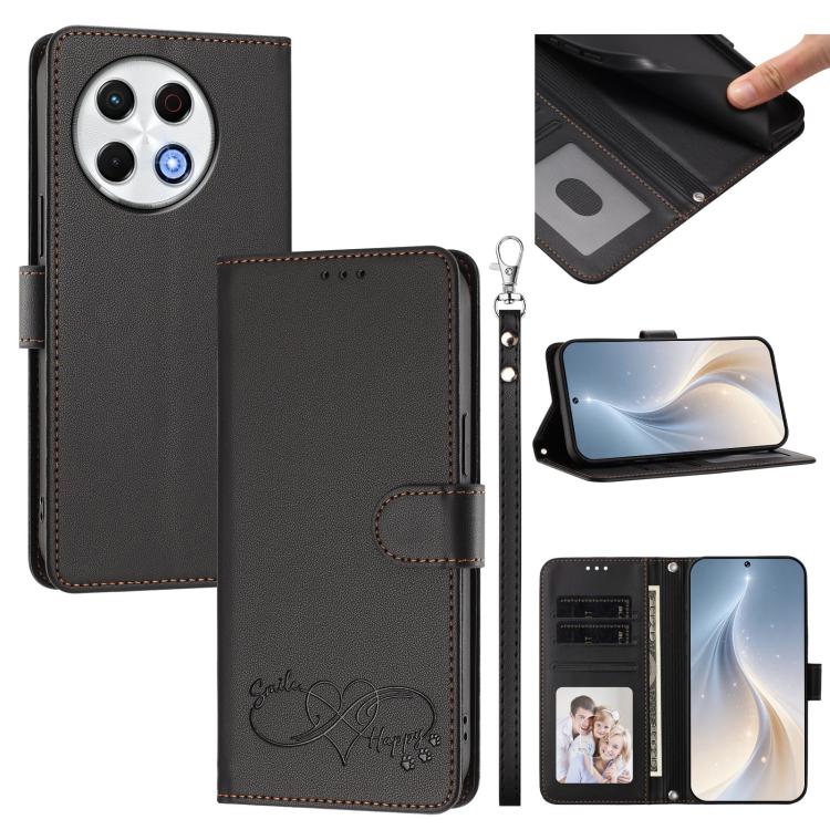Happy Heart Pattern Magnetic Closure Vegan Leather Phone Case with Wrist Strap, For Tecno Pova 7 4G, For Tecno Spark Go 1/Go 2025, For Tecno Camon 40 Pro 4G Global, For Tecno Camon 40 Premier, For Tecno Camon 40, For Tecno Spark 30C 5G/Pop 9 5G        ...