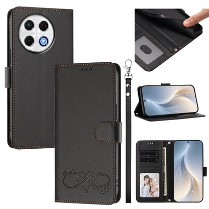 Happy Heart Pattern Magnetic Closure Vegan Leather Phone Case with Wrist Strap, For Tecno Pova 7 4G, For Tecno Spark Go 1/Go 2025, For Tecno Camon 40 Pro 4G Global, For Tecno Camon 40 Premier, For Tecno Camon 40, For Tecno Spark 30C 5G/Pop 9 5G        ...