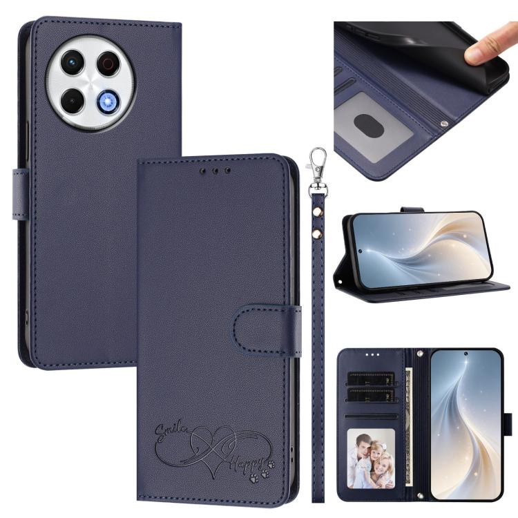 Happy Heart Pattern Magnetic Closure Vegan Leather Phone Case with Wrist Strap, For Tecno Pova 7 4G, For Tecno Spark Go 1/Go 2025, For Tecno Camon 40 Pro 4G Global, For Tecno Camon 40 Premier, For Tecno Camon 40, For Tecno Spark 30C 5G/Pop 9 5G        ...