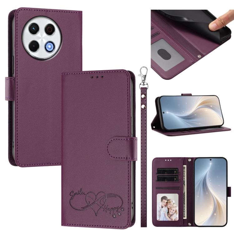Happy Heart Pattern Magnetic Closure Vegan Leather Phone Case with Wrist Strap, For Tecno Pova 7 4G, For Tecno Spark Go 1/Go 2025, For Tecno Camon 40 Pro 4G Global, For Tecno Camon 40 Premier, For Tecno Camon 40, For Tecno Spark 30C 5G/Pop 9 5G        ...