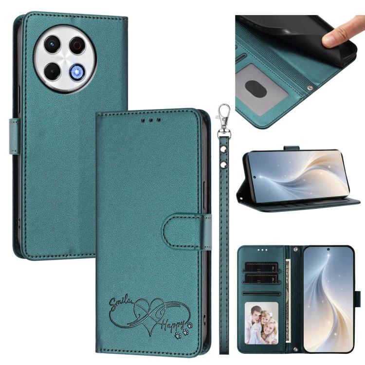 Happy Heart Pattern Magnetic Closure Vegan Leather Phone Case with Wrist Strap, For Tecno Pova 7 4G, For Tecno Spark Go 1/Go 2025, For Tecno Camon 40 Pro 4G Global, For Tecno Camon 40 Premier, For Tecno Camon 40, For Tecno Spark 30C 5G/Pop 9 5G        ...