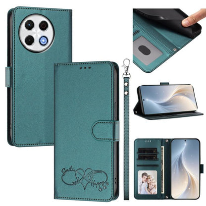 Happy Heart Pattern Magnetic Closure Vegan Leather Phone Case with Wrist Strap, For Tecno Pova 7 4G, For Tecno Spark Go 1/Go 2025, For Tecno Camon 40 Pro 4G Global, For Tecno Camon 40 Premier, For Tecno Camon 40, For Tecno Spark 30C 5G/Pop 9 5G        ...
