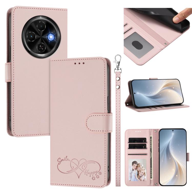 Happy Heart Pattern Magnetic Closure Vegan Leather Phone Case with Wrist Strap, For Tecno Spark 30, For Tecno Pova 6 Neo 5G, For Tecno Spark 30C, For Tecno Spark 20 Pro 5G, For Tecno Spark 10 Pro Magic Magenta, For Tecno Pova 6, For Tecno Pova 6 / 6 Pr...