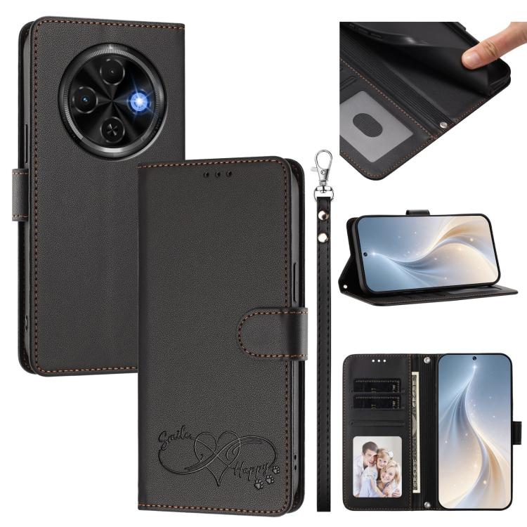 Happy Heart Pattern Magnetic Closure Vegan Leather Phone Case with Wrist Strap, For Tecno Spark 30, For Tecno Pova 6 Neo 5G, For Tecno Spark 30C, For Tecno Spark 20 Pro 5G, For Tecno Spark 10 Pro Magic Magenta, For Tecno Pova 6, For Tecno Pova 6 / 6 Pr...