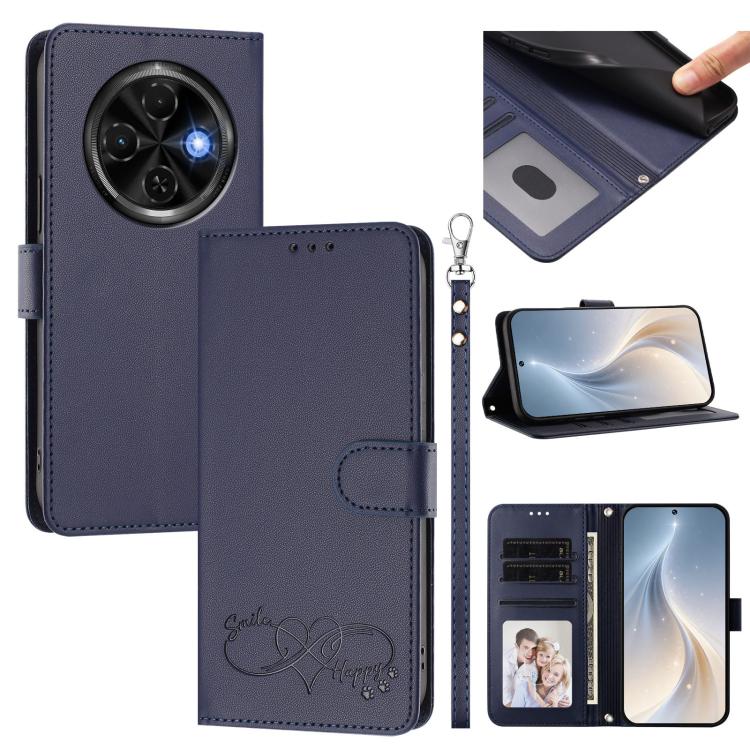 Happy Heart Pattern Magnetic Closure Vegan Leather Phone Case with Wrist Strap, For Tecno Spark 30, For Tecno Pova 6 Neo 5G, For Tecno Spark 30C, For Tecno Spark 20 Pro 5G, For Tecno Spark 10 Pro Magic Magenta, For Tecno Pova 6, For Tecno Pova 6 / 6 Pr...