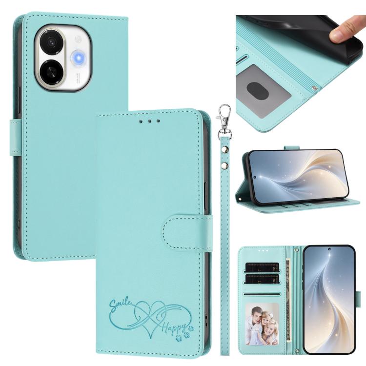 Happy Heart Pattern Magnetic Closure Vegan Leather Phone Case with Wrist Strap, For Tecno Pova 7 4G, For Tecno Spark Go 1/Go 2025, For Tecno Camon 40 Pro 4G Global, For Tecno Camon 40 Premier, For Tecno Camon 40, For Tecno Spark 30C 5G/Pop 9 5G        ...