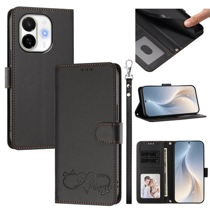 Happy Heart Pattern Magnetic Closure Vegan Leather Phone Case with Wrist Strap, For Tecno Pova 7 4G, For Tecno Spark Go 1/Go 2025, For Tecno Camon 40 Pro 4G Global, For Tecno Camon 40 Premier, For Tecno Camon 40, For Tecno Spark 30C 5G/Pop 9 5G        ...