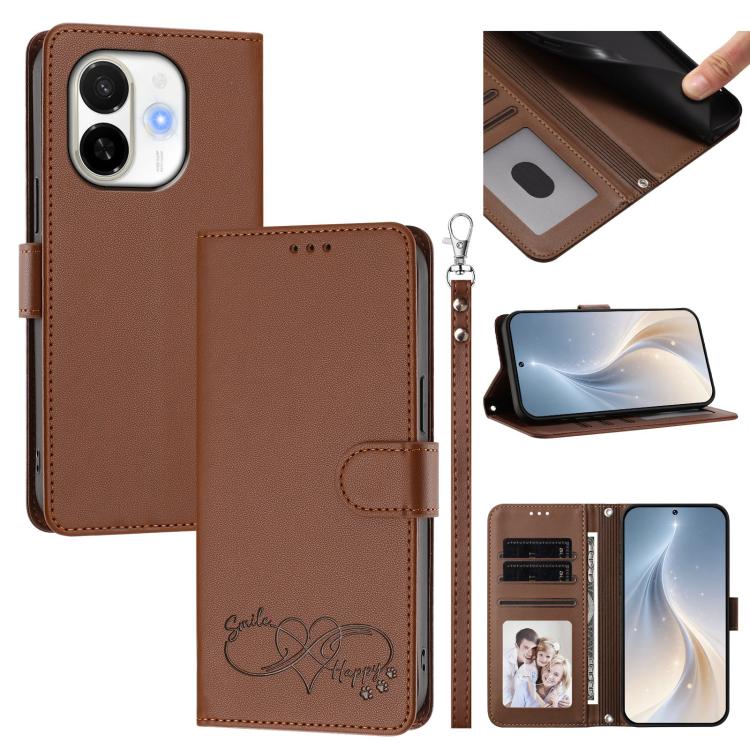 Happy Heart Pattern Magnetic Closure Vegan Leather Phone Case with Wrist Strap, For Tecno Pova 7 4G, For Tecno Spark Go 1/Go 2025, For Tecno Camon 40 Pro 4G Global, For Tecno Camon 40 Premier, For Tecno Camon 40, For Tecno Spark 30C 5G/Pop 9 5G        ...