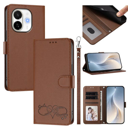 Happy Heart Pattern Magnetic Closure Vegan Leather Phone Case with Wrist Strap, For Tecno Pova 7 4G, For Tecno Spark Go 1/Go 2025, For Tecno Camon 40 Pro 4G Global, For Tecno Camon 40 Premier, For Tecno Camon 40, For Tecno Spark 30C 5G/Pop 9 5G        ...