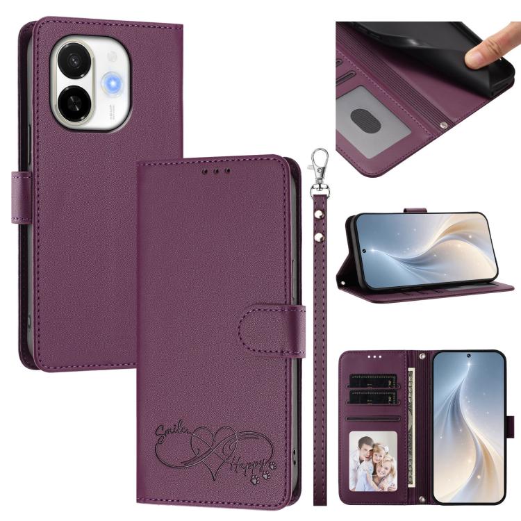 Happy Heart Pattern Magnetic Closure Vegan Leather Phone Case with Wrist Strap, For Tecno Pova 7 4G, For Tecno Spark Go 1/Go 2025, For Tecno Camon 40 Pro 4G Global, For Tecno Camon 40 Premier, For Tecno Camon 40, For Tecno Spark 30C 5G/Pop 9 5G        ...