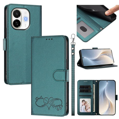 Happy Heart Pattern Magnetic Closure Vegan Leather Phone Case with Wrist Strap, For Tecno Pova 7 4G, For Tecno Spark Go 1/Go 2025, For Tecno Camon 40 Pro 4G Global, For Tecno Camon 40 Premier, For Tecno Camon 40, For Tecno Spark 30C 5G/Pop 9 5G        ...