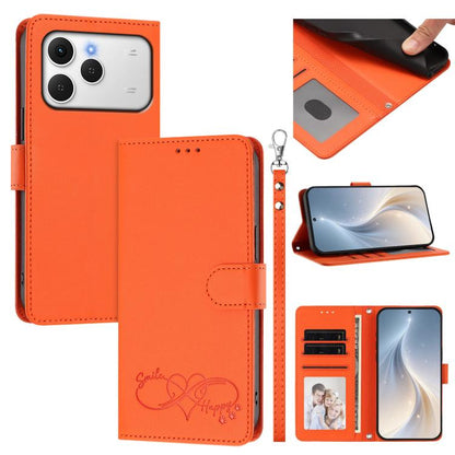 Happy Heart Pattern Magnetic Closure Vegan Leather Phone Case with Wrist Strap, For Tecno Spark 40 5G, For Tecno Spark Slim, For Tecno Spark GO 2024, For Tecno Spark 40C, For Tecno Pova 7 Pro 5G, For Tecno Spark 40 Pro+ 4G, For Tecno Spark 40 Pro 4G   ...