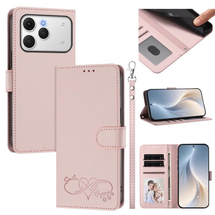 Happy Heart Pattern Magnetic Closure Vegan Leather Phone Case with Wrist Strap, For Tecno Spark 40 5G, For Tecno Spark Slim, For Tecno Spark GO 2024, For Tecno Spark 40C, For Tecno Pova 7 Pro 5G, For Tecno Spark 40 Pro+ 4G, For Tecno Spark 40 Pro 4G   ...