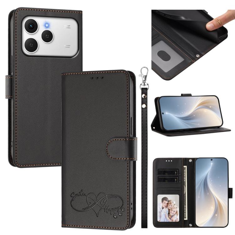 Happy Heart Pattern Magnetic Closure Vegan Leather Phone Case with Wrist Strap, For Tecno Spark 40 5G, For Tecno Spark Slim, For Tecno Spark GO 2024, For Tecno Spark 40C, For Tecno Pova 7 Pro 5G, For Tecno Spark 40 Pro+ 4G, For Tecno Spark 40 Pro 4G   ...