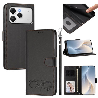 Happy Heart Pattern Magnetic Closure Vegan Leather Phone Case with Wrist Strap, For Tecno Spark 40 5G, For Tecno Spark Slim, For Tecno Spark GO 2024, For Tecno Spark 40C, For Tecno Pova 7 Pro 5G, For Tecno Spark 40 Pro+ 4G, For Tecno Spark 40 Pro 4G   ...