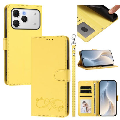 Happy Heart Pattern Magnetic Closure Vegan Leather Phone Case with Wrist Strap, For Tecno Spark 40 5G, For Tecno Spark Slim, For Tecno Spark GO 2024, For Tecno Spark 40C, For Tecno Pova 7 Pro 5G, For Tecno Spark 40 Pro+ 4G, For Tecno Spark 40 Pro 4G   ...