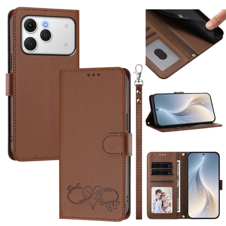 Happy Heart Pattern Magnetic Closure Vegan Leather Phone Case with Wrist Strap, For Tecno Spark 40 5G, For Tecno Spark Slim, For Tecno Spark GO 2024, For Tecno Spark 40C, For Tecno Pova 7 Pro 5G, For Tecno Spark 40 Pro+ 4G, For Tecno Spark 40 Pro 4G   ...