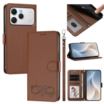 Happy Heart Pattern Magnetic Closure Vegan Leather Phone Case with Wrist Strap, For Tecno Spark 40 5G, For Tecno Spark Slim, For Tecno Spark GO 2024, For Tecno Spark 40C, For Tecno Pova 7 Pro 5G, For Tecno Spark 40 Pro+ 4G, For Tecno Spark 40 Pro 4G   ...