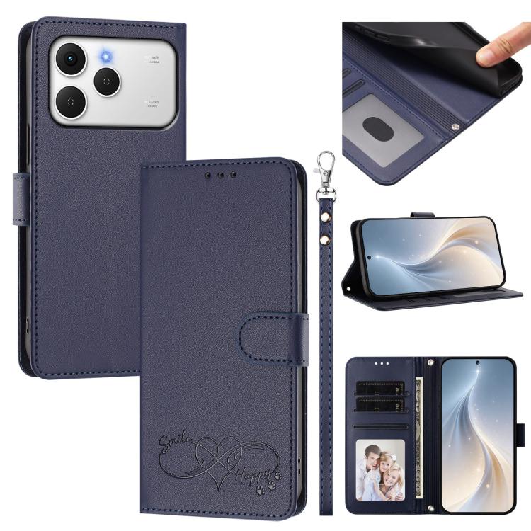 Happy Heart Pattern Magnetic Closure Vegan Leather Phone Case with Wrist Strap, For Tecno Spark 40 5G, For Tecno Spark Slim, For Tecno Spark GO 2024, For Tecno Spark 40C, For Tecno Pova 7 Pro 5G, For Tecno Spark 40 Pro+ 4G, For Tecno Spark 40 Pro 4G   ...