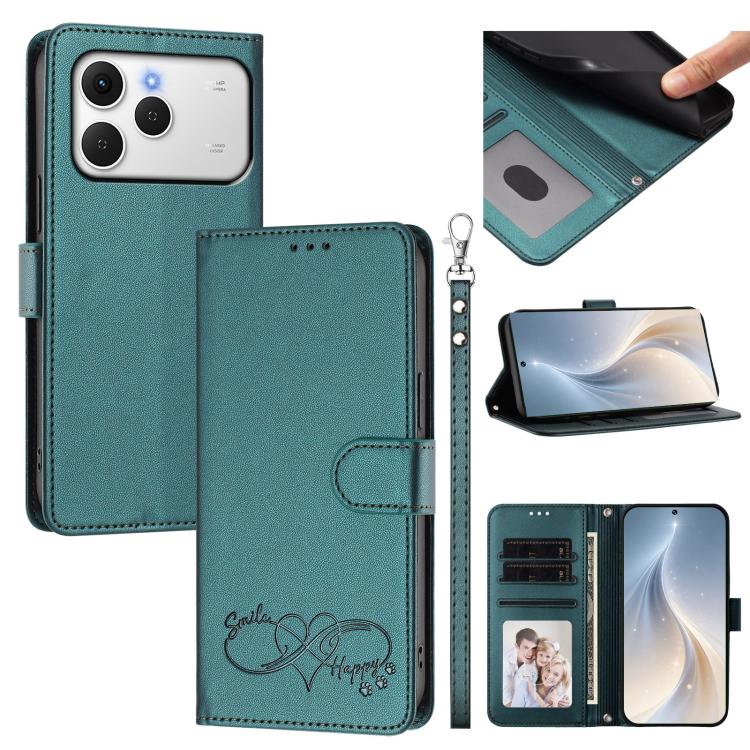 Happy Heart Pattern Magnetic Closure Vegan Leather Phone Case with Wrist Strap, For Tecno Spark 40 5G, For Tecno Spark Slim, For Tecno Spark GO 2024, For Tecno Spark 40C, For Tecno Pova 7 Pro 5G, For Tecno Spark 40 Pro+ 4G, For Tecno Spark 40 Pro 4G   ...