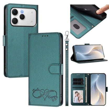 Happy Heart Pattern Magnetic Closure Vegan Leather Phone Case with Wrist Strap, For Tecno Spark 40 5G, For Tecno Spark Slim, For Tecno Spark GO 2024, For Tecno Spark 40C, For Tecno Pova 7 Pro 5G, For Tecno Spark 40 Pro+ 4G, For Tecno Spark 40 Pro 4G   ...
