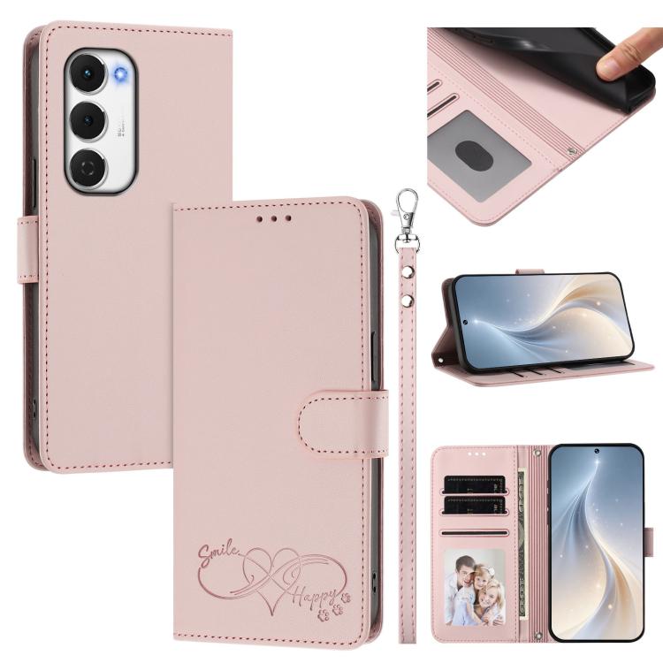Happy Heart Pattern Magnetic Closure Vegan Leather Phone Case with Wrist Strap, For Tecno Spark 40 5G, For Tecno Spark Slim, For Tecno Spark GO 2024, For Tecno Spark 40C, For Tecno Pova 7 Pro 5G, For Tecno Spark 40 Pro+ 4G, For Tecno Spark 40 Pro 4G   ...