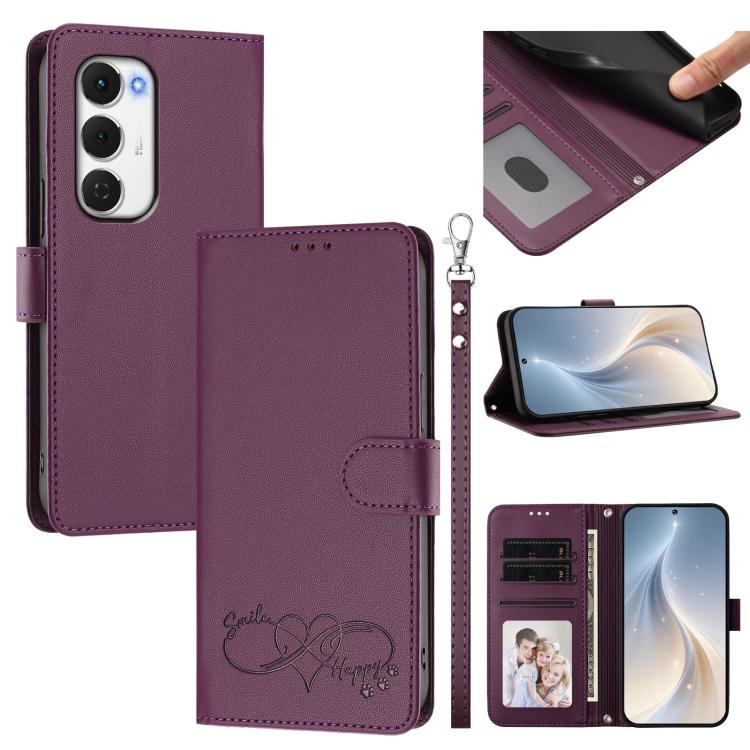 Happy Heart Pattern Magnetic Closure Vegan Leather Phone Case with Wrist Strap, For Tecno Spark 40 5G, For Tecno Spark Slim, For Tecno Spark GO 2024, For Tecno Spark 40C, For Tecno Pova 7 Pro 5G, For Tecno Spark 40 Pro+ 4G, For Tecno Spark 40 Pro 4G   ...