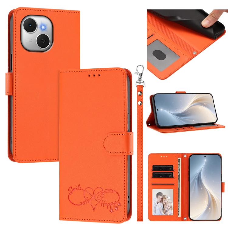 Happy Heart Pattern Magnetic Closure Vegan Leather Phone Case with Wrist Strap, For Tecno Spark 40 5G, For Tecno Spark Slim, For Tecno Spark GO 2024, For Tecno Spark 40C, For Tecno Pova 7 Pro 5G, For Tecno Spark 40 Pro+ 4G, For Tecno Spark 40 Pro 4G   ...