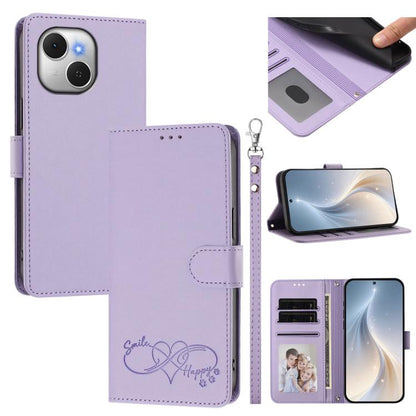 Happy Heart Pattern Magnetic Closure Vegan Leather Phone Case with Wrist Strap, For Tecno Spark 40 5G, For Tecno Spark Slim, For Tecno Spark GO 2024, For Tecno Spark 40C, For Tecno Pova 7 Pro 5G, For Tecno Spark 40 Pro+ 4G, For Tecno Spark 40 Pro 4G   ...