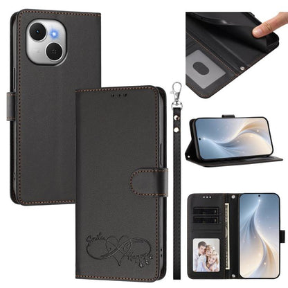 Happy Heart Pattern Magnetic Closure Vegan Leather Phone Case with Wrist Strap, For Tecno Spark 40 5G, For Tecno Spark Slim, For Tecno Spark GO 2024, For Tecno Spark 40C, For Tecno Pova 7 Pro 5G, For Tecno Spark 40 Pro+ 4G, For Tecno Spark 40 Pro 4G   ...