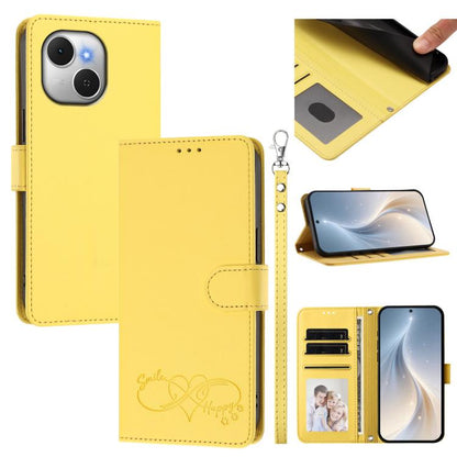 Happy Heart Pattern Magnetic Closure Vegan Leather Phone Case with Wrist Strap, For Tecno Spark 40 5G, For Tecno Spark Slim, For Tecno Spark GO 2024, For Tecno Spark 40C, For Tecno Pova 7 Pro 5G, For Tecno Spark 40 Pro+ 4G, For Tecno Spark 40 Pro 4G   ...