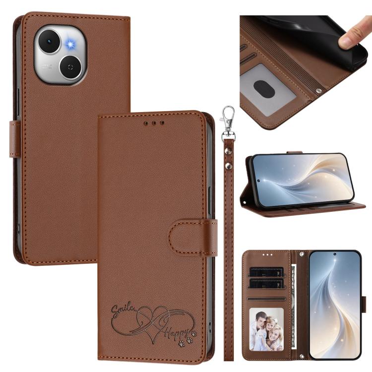 Happy Heart Pattern Magnetic Closure Vegan Leather Phone Case with Wrist Strap, For Tecno Spark 40 5G, For Tecno Spark Slim, For Tecno Spark GO 2024, For Tecno Spark 40C, For Tecno Pova 7 Pro 5G, For Tecno Spark 40 Pro+ 4G, For Tecno Spark 40 Pro 4G   ...