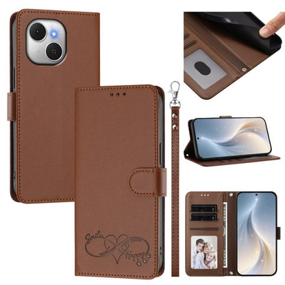 Happy Heart Pattern Magnetic Closure Vegan Leather Phone Case with Wrist Strap, For Tecno Spark 40 5G, For Tecno Spark Slim, For Tecno Spark GO 2024, For Tecno Spark 40C, For Tecno Pova 7 Pro 5G, For Tecno Spark 40 Pro+ 4G, For Tecno Spark 40 Pro 4G   ...