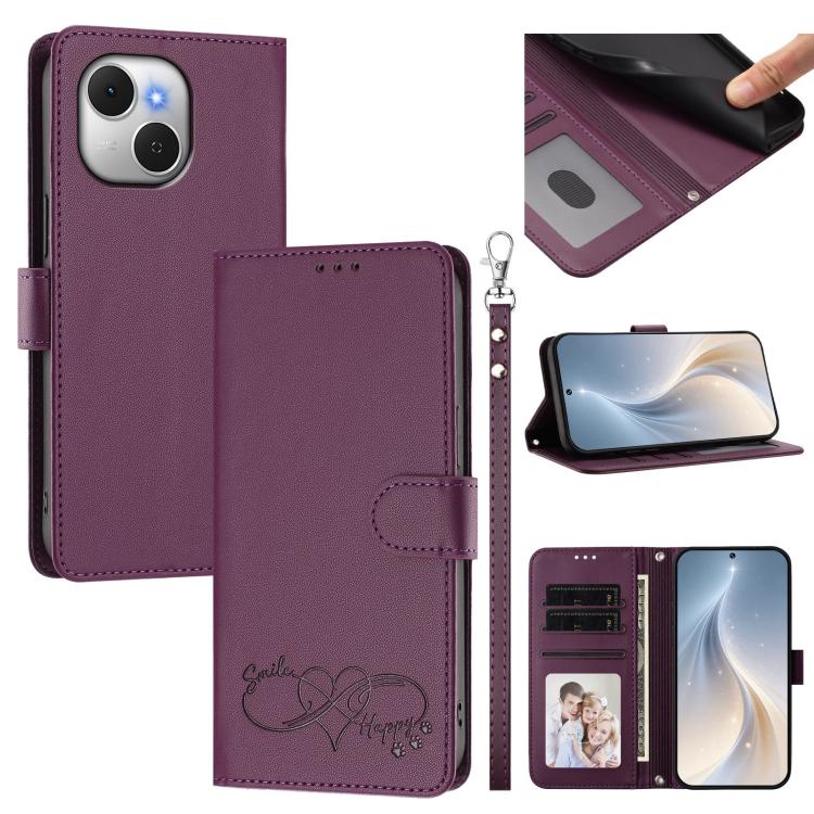 Happy Heart Pattern Magnetic Closure Vegan Leather Phone Case with Wrist Strap, For Tecno Spark 40 5G, For Tecno Spark Slim, For Tecno Spark GO 2024, For Tecno Spark 40C, For Tecno Pova 7 Pro 5G, For Tecno Spark 40 Pro+ 4G, For Tecno Spark 40 Pro 4G   ...