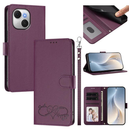 Happy Heart Pattern Magnetic Closure Vegan Leather Phone Case with Wrist Strap, For Tecno Spark 40 5G, For Tecno Spark Slim, For Tecno Spark GO 2024, For Tecno Spark 40C, For Tecno Pova 7 Pro 5G, For Tecno Spark 40 Pro+ 4G, For Tecno Spark 40 Pro 4G   ...