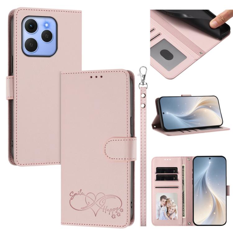 Happy Heart Pattern Magnetic Closure Vegan Leather Phone Case with Wrist Strap, For Tecno Pop 10, For Tecno Spark 20 Pro, For Tecno Spark GO 2023, For Tecno Pova 7 Neo 4G, For Tecno Spark 50 5G, For Tecno Spark 50 4G KN4, For Tecno Camon 50 Pro 4G     ...