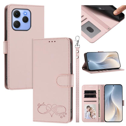 Happy Heart Pattern Magnetic Closure Vegan Leather Phone Case with Wrist Strap, For Tecno Pop 10, For Tecno Spark 20 Pro, For Tecno Spark GO 2023, For Tecno Pova 7 Neo 4G, For Tecno Spark 50 5G, For Tecno Spark 50 4G KN4, For Tecno Camon 50 Pro 4G     ...