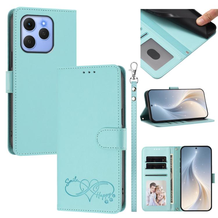 Happy Heart Pattern Magnetic Closure Vegan Leather Phone Case with Wrist Strap, For Tecno Pop 10, For Tecno Spark 20 Pro, For Tecno Spark GO 2023, For Tecno Pova 7 Neo 4G, For Tecno Spark 50 5G, For Tecno Spark 50 4G KN4, For Tecno Camon 50 Pro 4G     ...