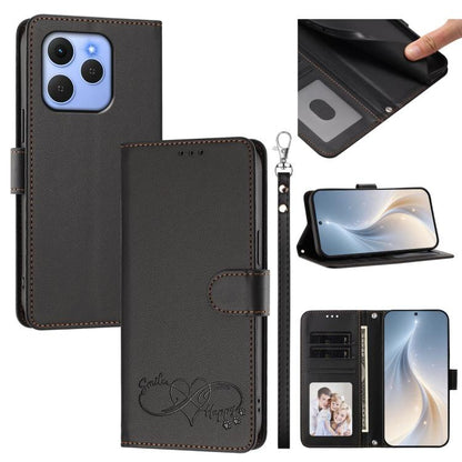 Happy Heart Pattern Magnetic Closure Vegan Leather Phone Case with Wrist Strap, For Tecno Pop 10, For Tecno Spark 20 Pro, For Tecno Spark GO 2023, For Tecno Pova 7 Neo 4G, For Tecno Spark 50 5G, For Tecno Spark 50 4G KN4, For Tecno Camon 50 Pro 4G     ...