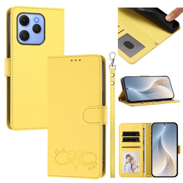 Happy Heart Pattern Magnetic Closure Vegan Leather Phone Case with Wrist Strap, For Tecno Pop 10, For Tecno Spark 20 Pro, For Tecno Spark GO 2023, For Tecno Pova 7 Neo 4G, For Tecno Spark 50 5G, For Tecno Spark 50 4G KN4, For Tecno Camon 50 Pro 4G     ...