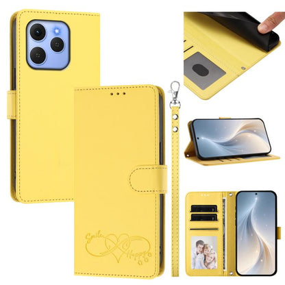 Happy Heart Pattern Magnetic Closure Vegan Leather Phone Case with Wrist Strap, For Tecno Pop 10, For Tecno Spark 20 Pro, For Tecno Spark GO 2023, For Tecno Pova 7 Neo 4G, For Tecno Spark 50 5G, For Tecno Spark 50 4G KN4, For Tecno Camon 50 Pro 4G     ...