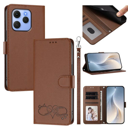 Happy Heart Pattern Magnetic Closure Vegan Leather Phone Case with Wrist Strap, For Tecno Pop 10, For Tecno Spark 20 Pro, For Tecno Spark GO 2023, For Tecno Pova 7 Neo 4G, For Tecno Spark 50 5G, For Tecno Spark 50 4G KN4, For Tecno Camon 50 Pro 4G     ...