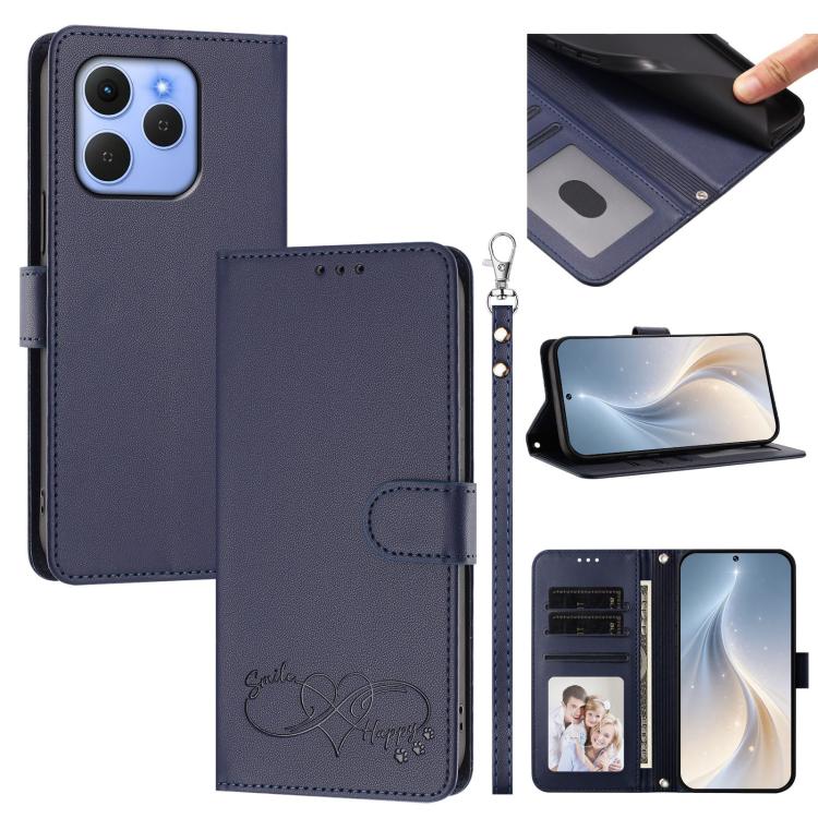 Happy Heart Pattern Magnetic Closure Vegan Leather Phone Case with Wrist Strap, For Tecno Pop 10, For Tecno Spark 20 Pro, For Tecno Spark GO 2023, For Tecno Pova 7 Neo 4G, For Tecno Spark 50 5G, For Tecno Spark 50 4G KN4, For Tecno Camon 50 Pro 4G     ...
