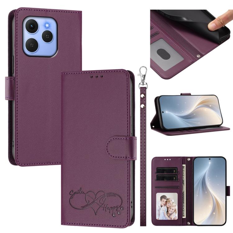 Happy Heart Pattern Magnetic Closure Vegan Leather Phone Case with Wrist Strap, For Tecno Pop 10, For Tecno Spark 20 Pro, For Tecno Spark GO 2023, For Tecno Pova 7 Neo 4G, For Tecno Spark 50 5G, For Tecno Spark 50 4G KN4, For Tecno Camon 50 Pro 4G     ...