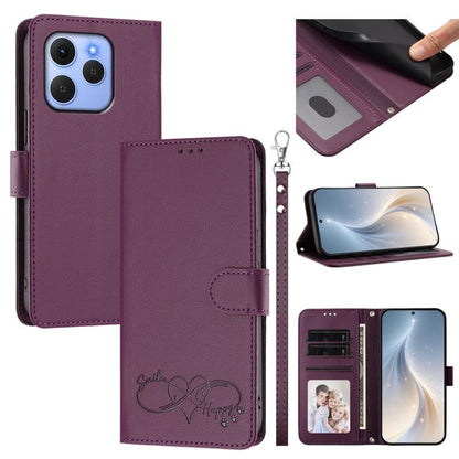 Happy Heart Pattern Magnetic Closure Vegan Leather Phone Case with Wrist Strap, For Tecno Pop 10, For Tecno Spark 20 Pro, For Tecno Spark GO 2023, For Tecno Pova 7 Neo 4G, For Tecno Spark 50 5G, For Tecno Spark 50 4G KN4, For Tecno Camon 50 Pro 4G     ...