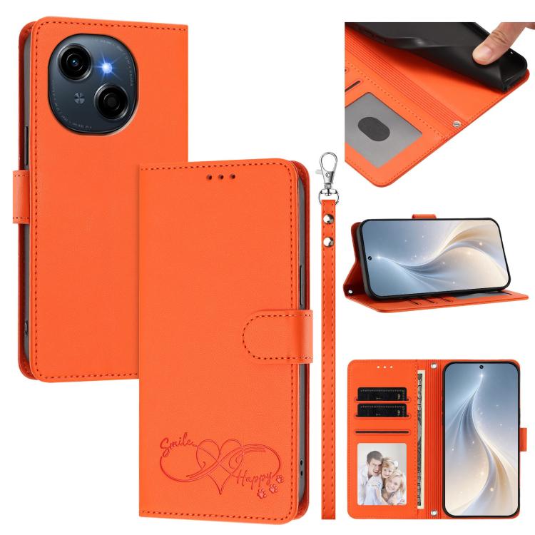 Happy Heart Pattern Magnetic Closure Vegan Leather Phone Case with Wrist Strap, For Tecno Pova 7 4G, For Tecno Spark Go 1/Go 2025, For Tecno Camon 40 Pro 4G Global, For Tecno Camon 40 Premier, For Tecno Camon 40, For Tecno Spark 30C 5G/Pop 9 5G        ...