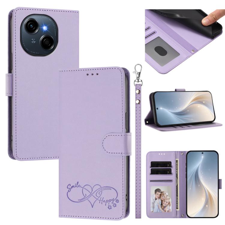 Happy Heart Pattern Magnetic Closure Vegan Leather Phone Case with Wrist Strap, For Tecno Pova 7 4G, For Tecno Spark Go 1/Go 2025, For Tecno Camon 40 Pro 4G Global, For Tecno Camon 40 Premier, For Tecno Camon 40, For Tecno Spark 30C 5G/Pop 9 5G        ...