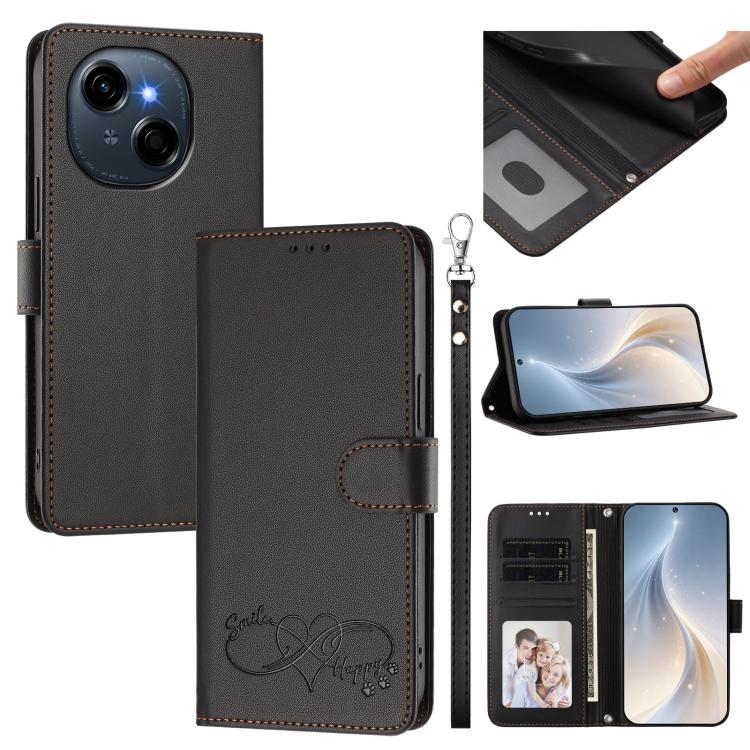 Happy Heart Pattern Magnetic Closure Vegan Leather Phone Case with Wrist Strap, For Tecno Pova 7 4G, For Tecno Spark Go 1/Go 2025, For Tecno Camon 40 Pro 4G Global, For Tecno Camon 40 Premier, For Tecno Camon 40, For Tecno Spark 30C 5G/Pop 9 5G        ...