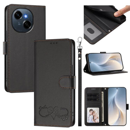 Happy Heart Pattern Magnetic Closure Vegan Leather Phone Case with Wrist Strap, For Tecno Pova 7 4G, For Tecno Spark Go 1/Go 2025, For Tecno Camon 40 Pro 4G Global, For Tecno Camon 40 Premier, For Tecno Camon 40, For Tecno Spark 30C 5G/Pop 9 5G        ...