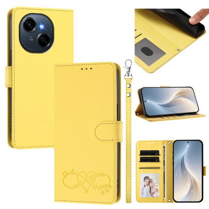 Happy Heart Pattern Magnetic Closure Vegan Leather Phone Case with Wrist Strap, For Tecno Pova 7 4G, For Tecno Spark Go 1/Go 2025, For Tecno Camon 40 Pro 4G Global, For Tecno Camon 40 Premier, For Tecno Camon 40, For Tecno Spark 30C 5G/Pop 9 5G        ...